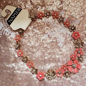 Napier Enamel Flower Crystal Statement Necklace